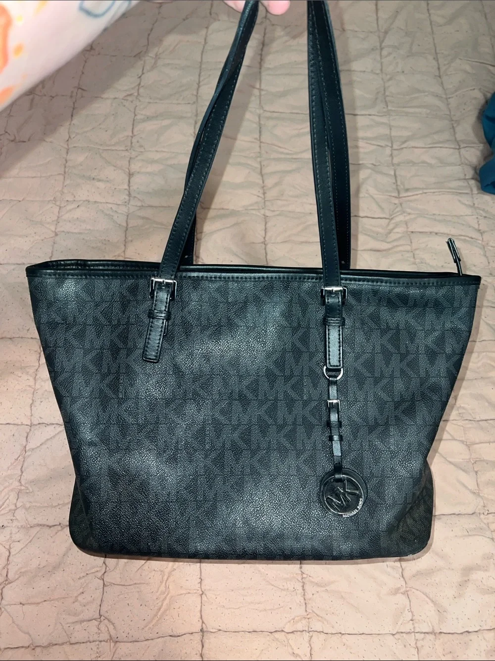 Michael Kors Black Logo-Print Tote with Charms